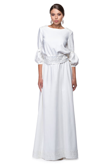 Long white dress in white and ivory WDR-0003